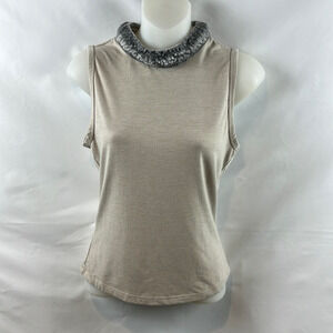 Poleci Casual Gray Tank Top‎ Sleeveless Blouse with Fur Collar Size M